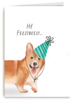 Verjaardagskaart hee feestbeest Corgi