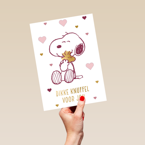 valentijnskaart klassiek snoopy dikke knuffel voor jou