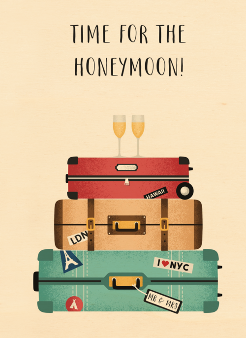 Houten Kaart Felicitatie Huwelijk | Houten Kaart Hallmark | Felicitatie Huwelijk | Koffers Voor Huwelijksreis