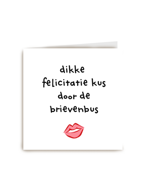 Felicitatie kaart man vrouw dikke felicitatiekus door de brievenbus