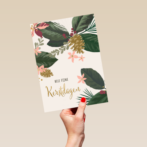 Kerstkaart fijne feestdagen kerstbloemen