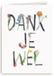 botanical kaart met bloemenletters geschreven dankjewel