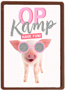 Op kamp kaart Biggetje met zonnebril have fun