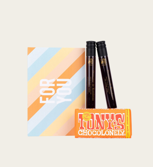 Verwenpakket 2 wijntubes + Tony Chocolonely Melk Karamel Zeezout