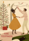 Kerstkaart dansen bij de kerstboom