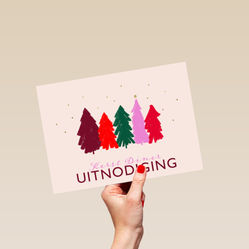 Kerstkaart uitnodiging kerstdiner kerstbomen
