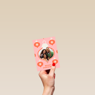 Roze rode kerstbal fotokaart