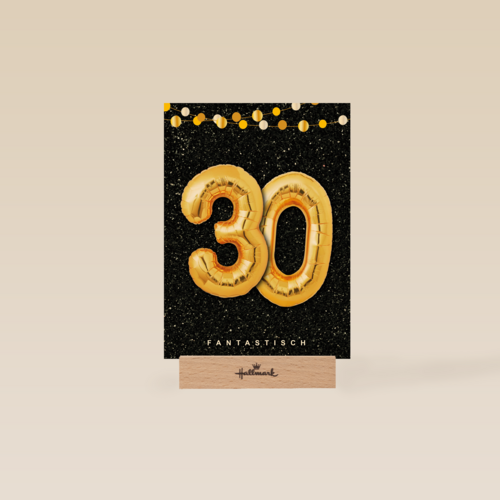 Verjaardagskaart leeftijden 30 ballonletters