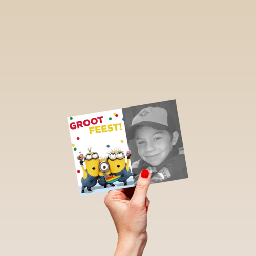 het is feest een groot feest want jij bent jarig fotokaart