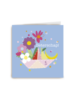 Beterschap kaart papieren bootje met bloemen
