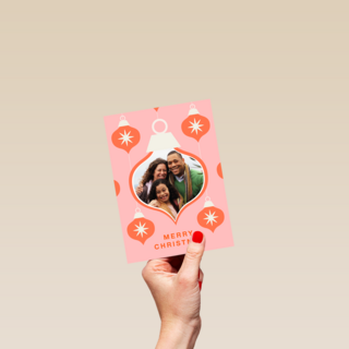 Roze rode kerstbal fotokaart