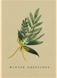 Kerstkaart klassiek tak met winter greetings