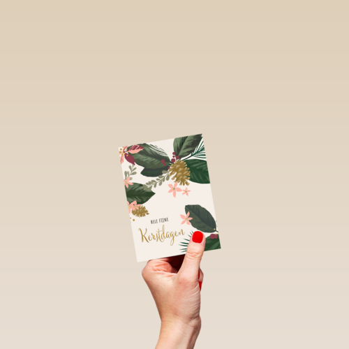 Kerstkaart fijne feestdagen kerstbloemen