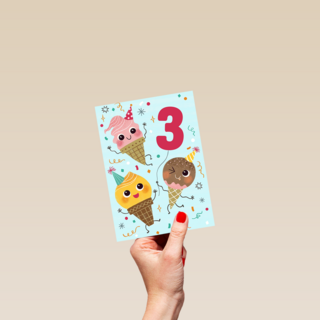 Verjaardagskaart ijsjes en leeftijd