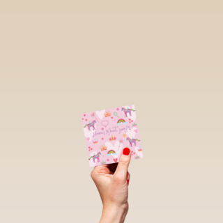 Verjaardagskaart roze met unicorns