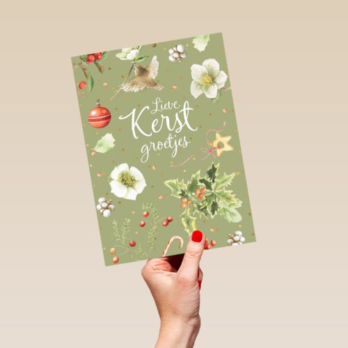 kerstkaart marjolein bastin lieve kerst groetjes vogeltje