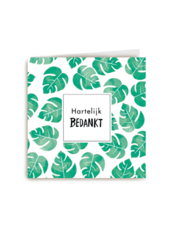 kaart hartelijk bedankt met groene bladeren