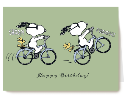 Snoopy verjaardagskaart fiets