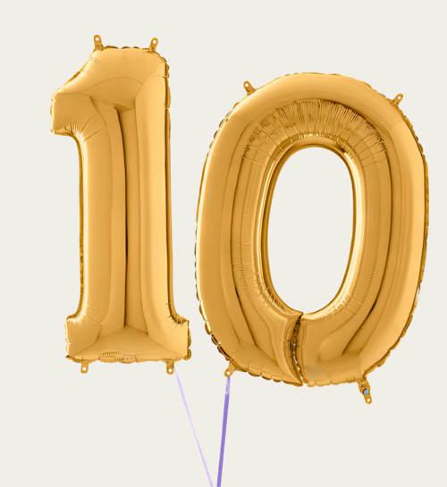 Cijferballon 10 Jaar Goud XL