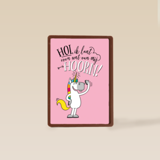 verjaardagskaart unicorn hoi ik laat even wat van mij hoorn