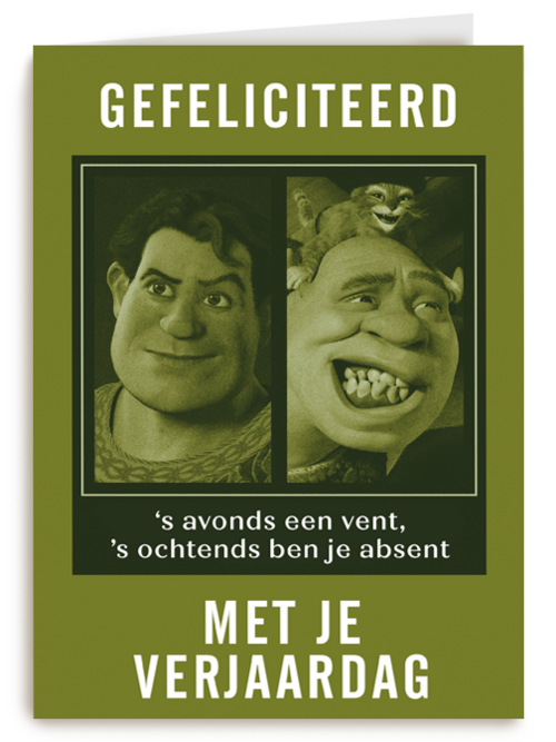 Shrek verjaardagskaart savonds een vent