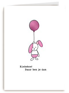 Geboortefelicitatie kiekeboe konijn roze