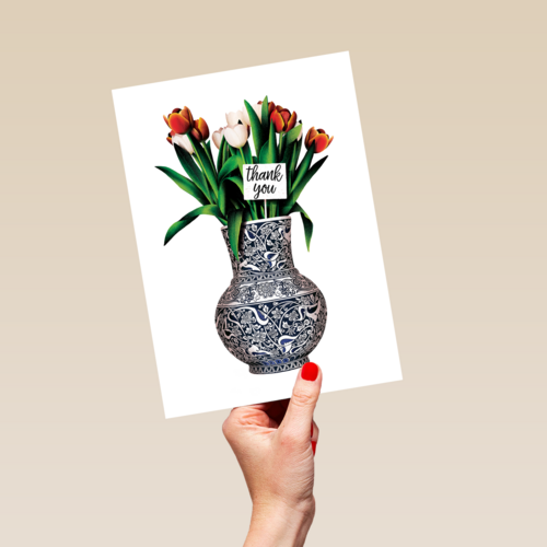 bedankt kaart folio vaas met bloemen thank you