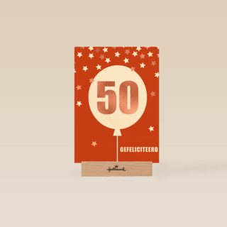 Verjaardagskaart leeftijden 50 ballon rood