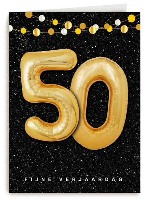 Verjaardagskaart leeftijden 50 ballonletters
