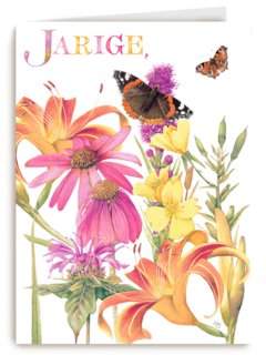 voor de jarige gekleurde bloemen en vlinders