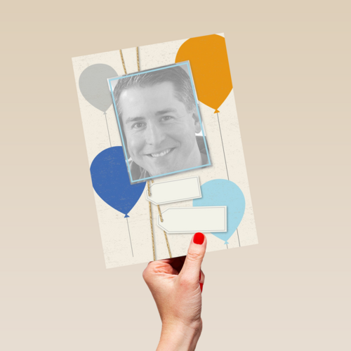 verjaardag met ballonnen en labels