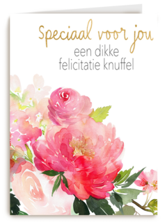 Gefeliciteerd kaart vrouw een dikke felicitatieknuffel