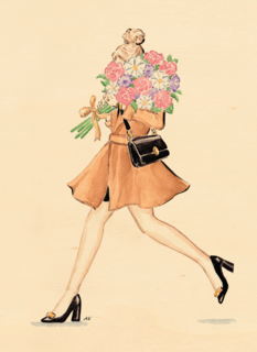 Blanco kaart van een jonge vrouw met bloemen