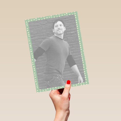fotokaart staand groene rand met witte stippen