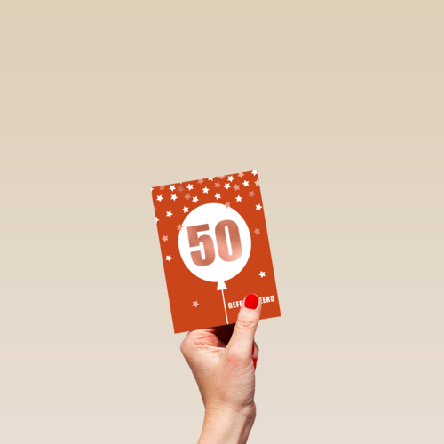Verjaardagskaart leeftijden 50 ballon rood