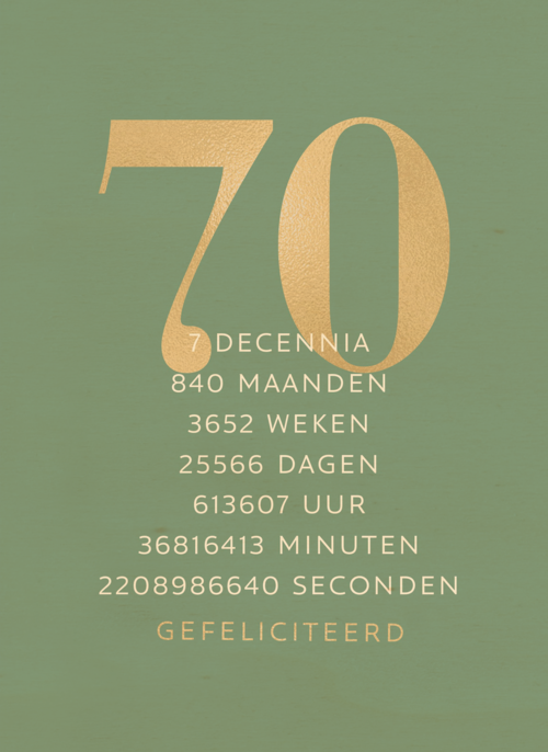 Verjaardagskaart 70 groen gouden letters