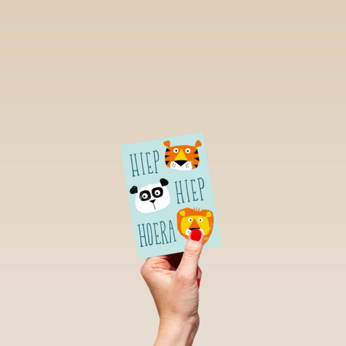 Ansichtkaart verjaardag hiep hiep hoera dieren