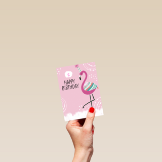 verjaardagskaart roze flamingo