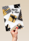 Kerstkaart zwart goud kerstcadeau merry xmas