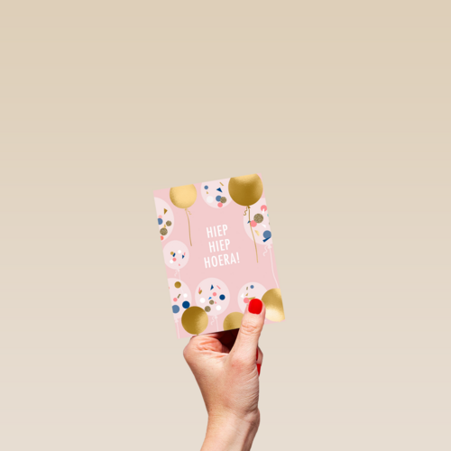 gefeliciteerd kaart vrouw hiep hiep hoera