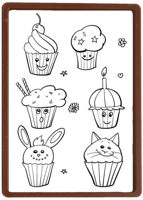 kleurplaat kaart cupcakes ziek thuis virus griep