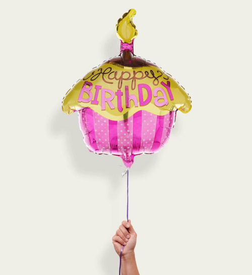 Ballon Happy Birthday Cupcake Roze Goud