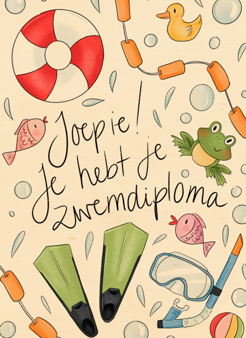 Houten Kaart Zwemdiploma | Houten Kaart Hallmark | Zwemdiploma | Matia Studio Zwemdiploma