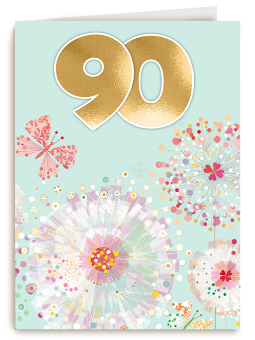 Turnowsky kaart met bloemen en vlinders 90 jaar