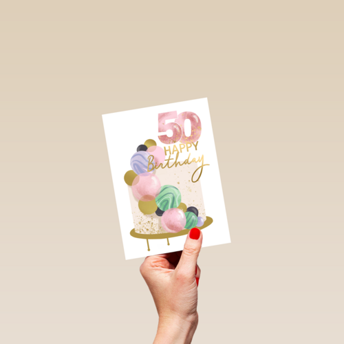 Verjaardagskaart 50 taart Happy Birthday