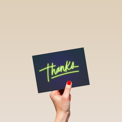 bedankt kaart thanks in neon letters