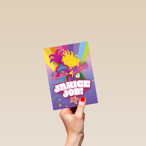 Verjaardagskaart Trolls jarige job