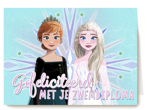 gefeliciteerd van Elsa en Anna van Frozen met je zwemdiploma