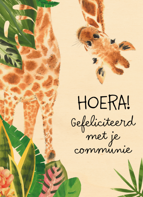 Houten Kaart Communie | Houten Kaart Hallmark | Communie | Hoera Giraffe Gefeliciteerd Met Je Communie