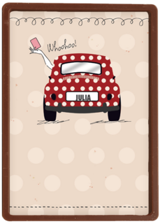 rijbewijs geslaagd rode auto witte stippen